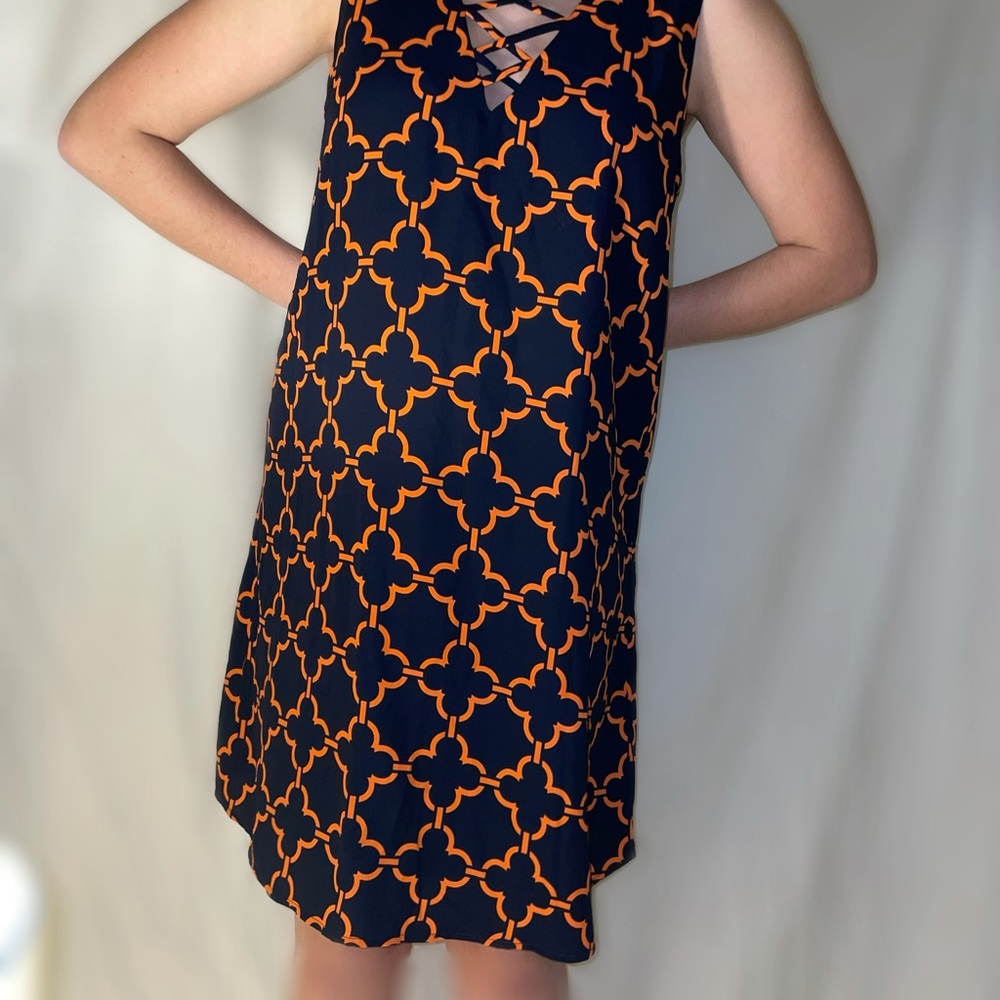 Navy & Orange Clover Pattern Dress